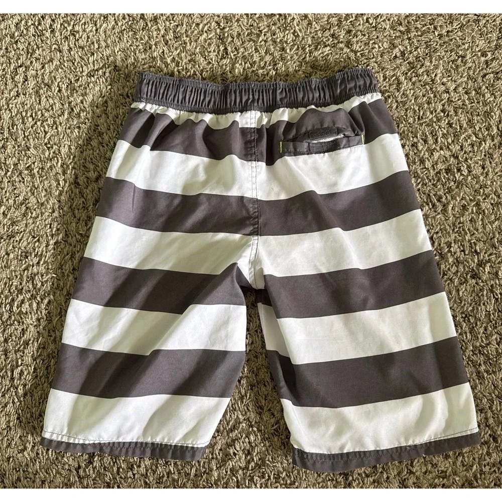 Cat & Jack Boys Gray White Strip Swim‎ Trunks Size L (12/14)